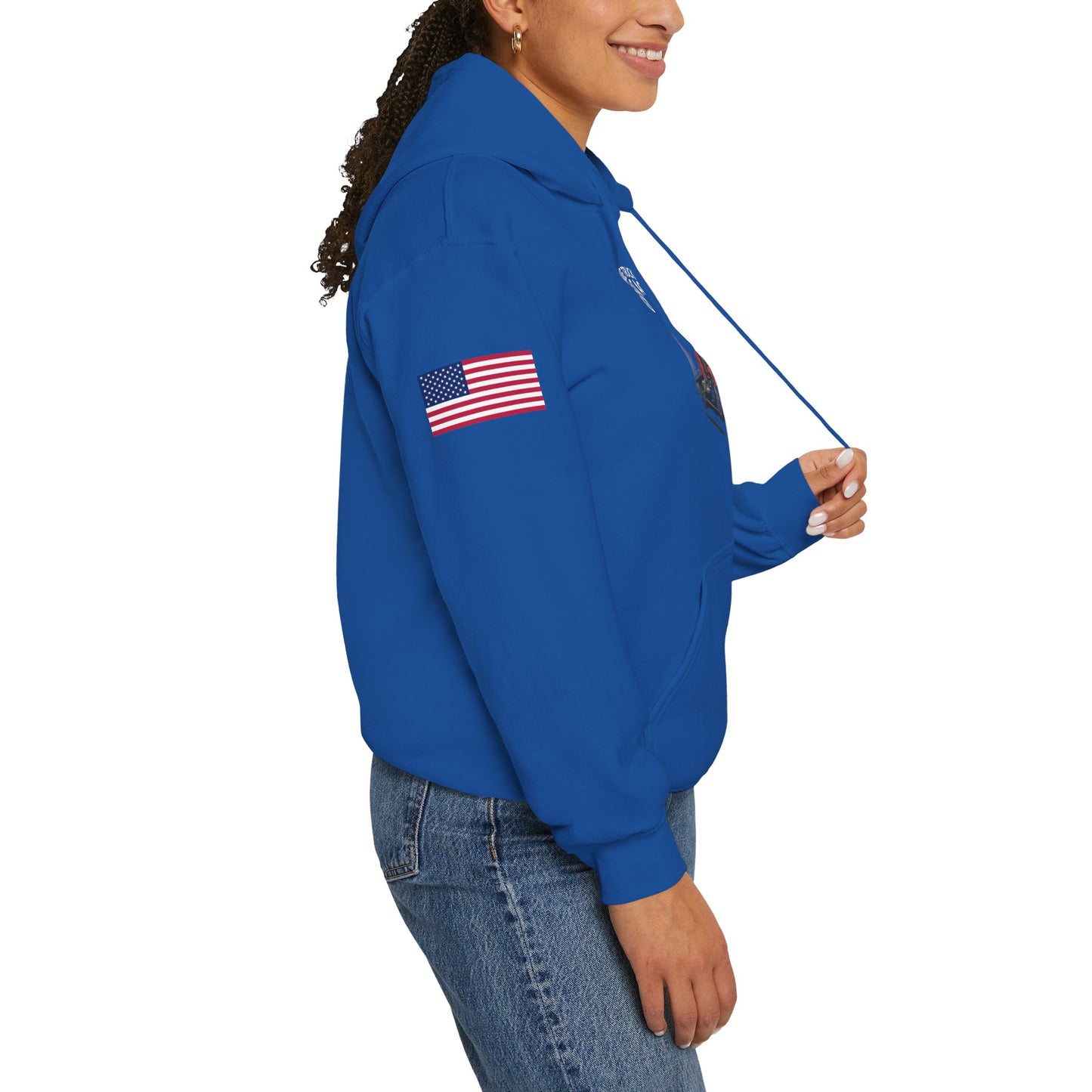 Make Trucking Great Again Hoodie — American Flag Sleeves, Trucker Semi Truck Sweatshirt