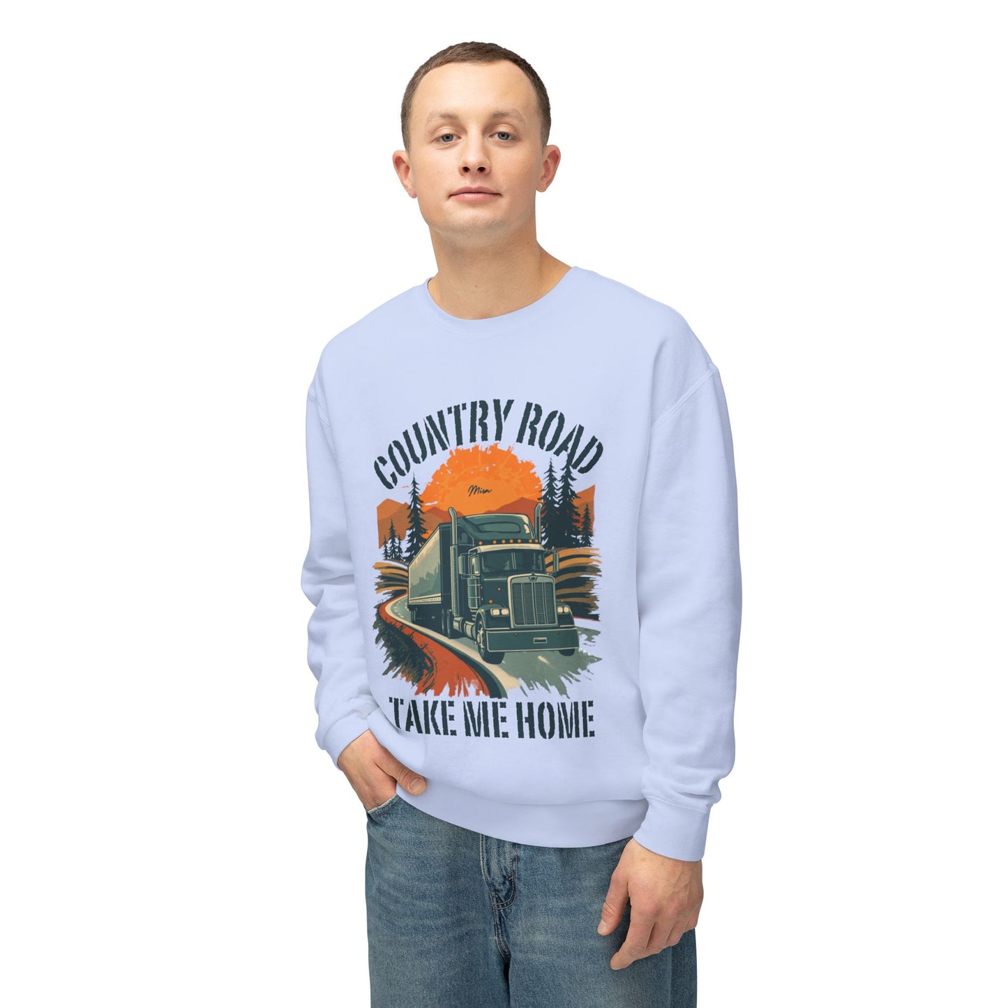 Country Road Truck Sweatshirt — "Country Road Take Me Home" Vintage Semi Truck Crewneck