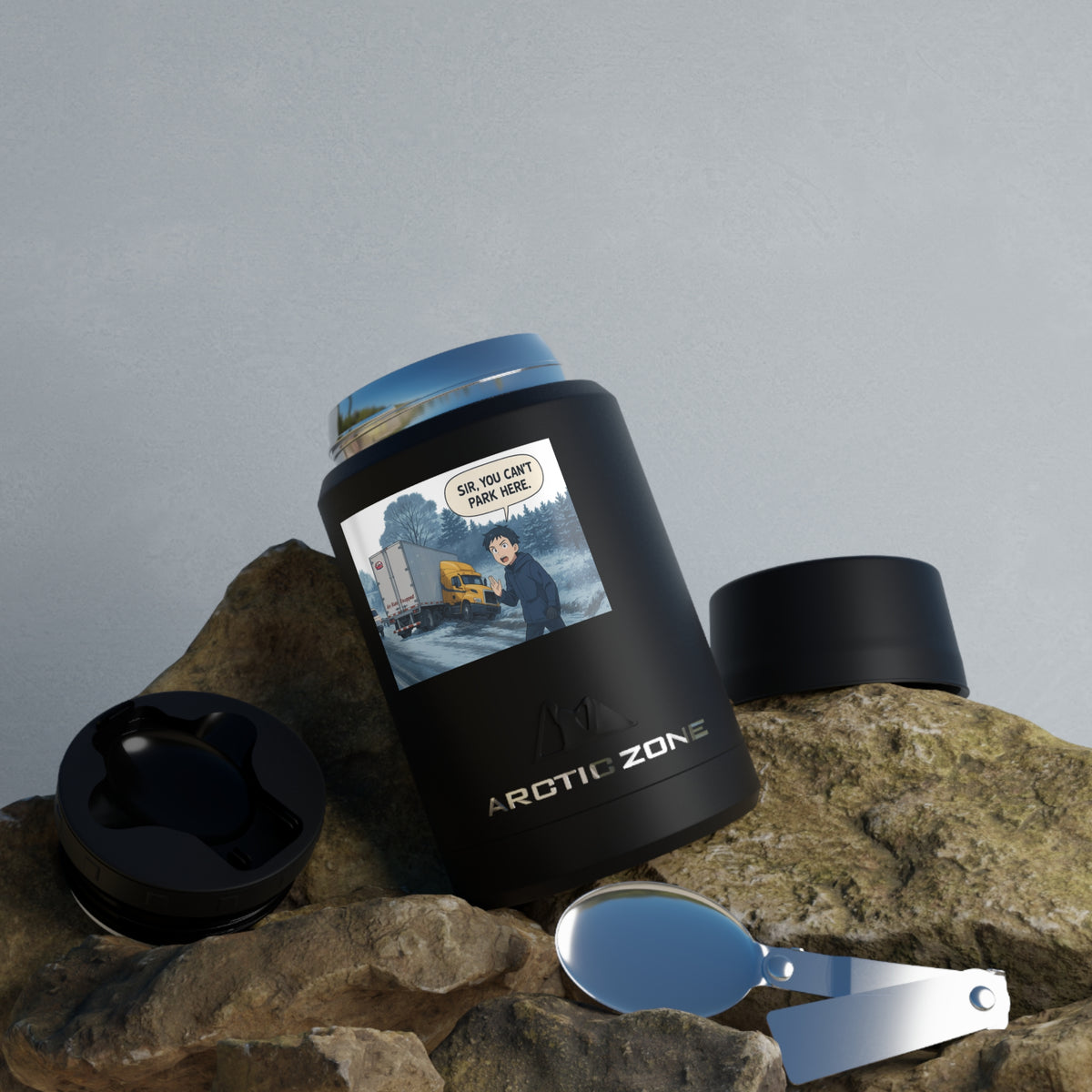 Titan Copper Insulated Food Storage by Printify, durable thermal container with humorous design, black color, 16.9 oz.