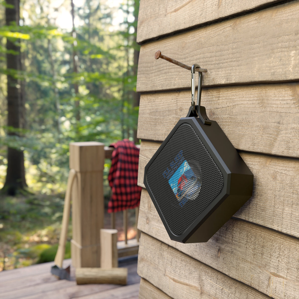Black Outdoor Bluetooth Speaker from Printing Life Edition, rugged accessories designed for outdoor use and portable listening.