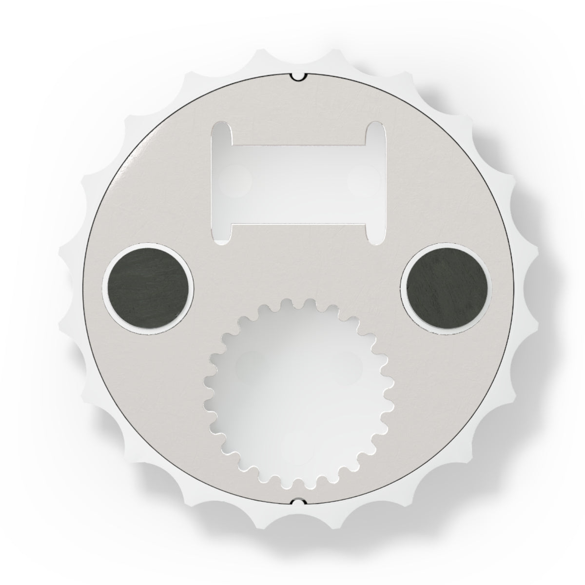 White truck driver bottle opener accessory with "I'll Sleep When I'm Done Trucking" print, ideal for truckers and transportation enthusiasts.