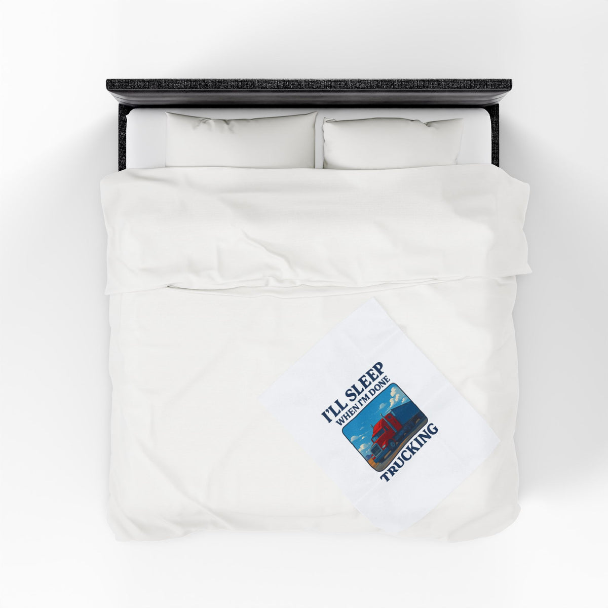 Printify Trucker's Plush Blanket with "I’ll Sleep When I’m Done" all-over print, cozy throw for warmth and comfort.