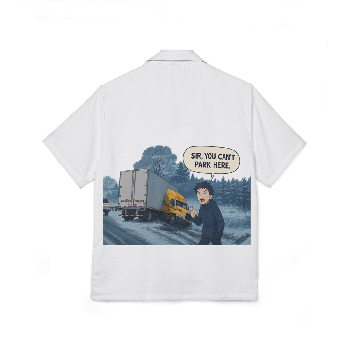Men's Hawaiian camp shirt with all-over print featuring "Sir, You Can't Park Here" design by Printify
