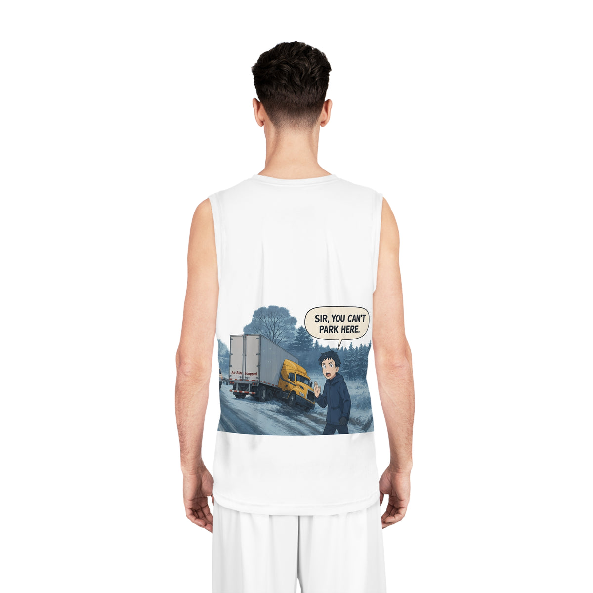 All-over print cartoon basketball jersey by Printify featuring fun sports-themed cartoon designs on a colorful jersey.