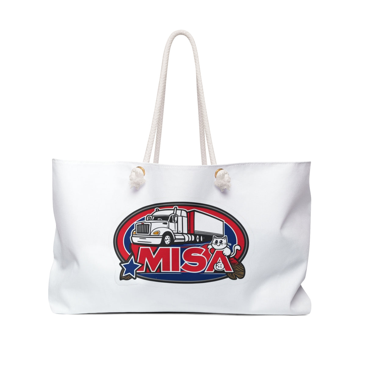 Fun truck-themed weekender bag by Printify, featuring colorful truck design, ideal for road trips and outdoor adventures.
