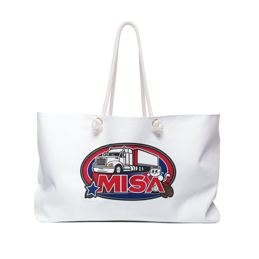 Fun truck-themed weekender bag by Printify, featuring colorful truck design, ideal for road trips and outdoor adventures.