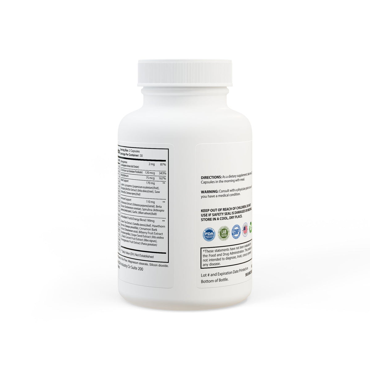 White bottle of Printify multivitamin for men supplement with 60 vegetable capsules, featuring a white cap and unflavored formula.