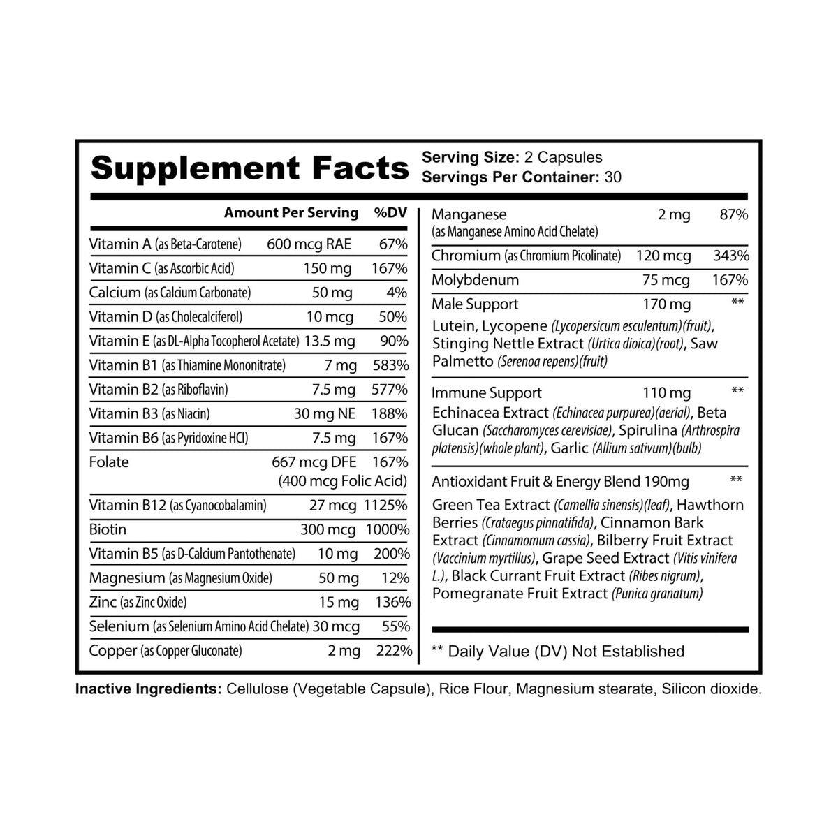 White bottle of Printify multivitamin for men supplement with 60 vegetable capsules, unflavored, in a food supplement container.