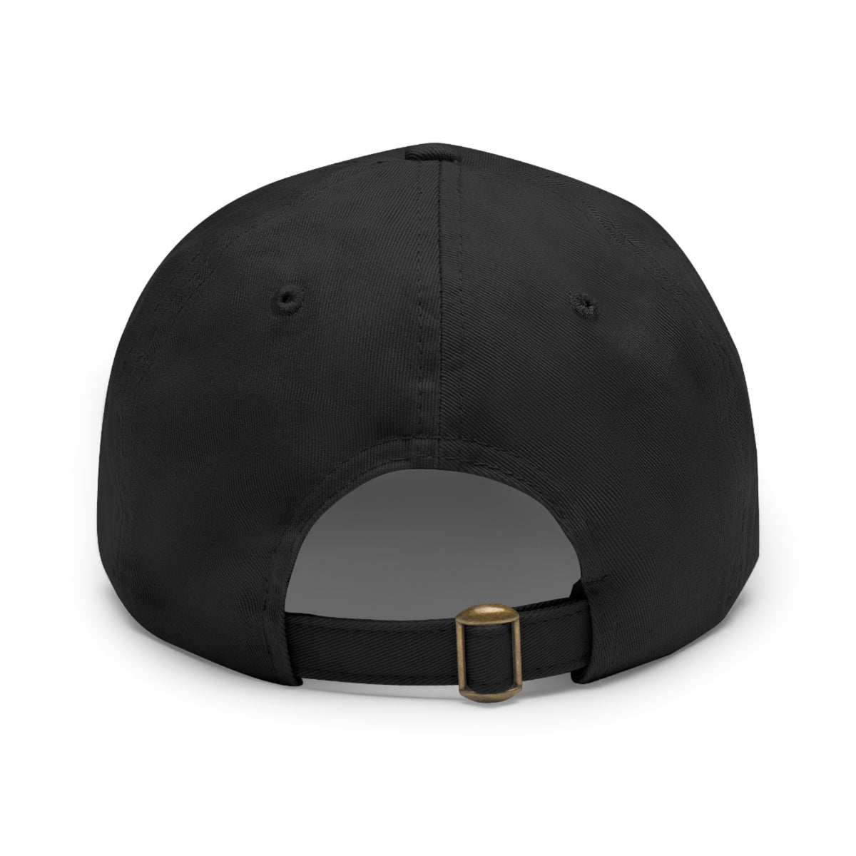 White trucking dad hat with light brown leather patch and full sleep design, casual brimmed hat by Printify