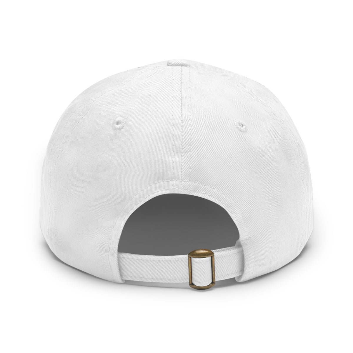 White trucking dad hat with light brown leather patch and full sleep design, casual hats by Printify.