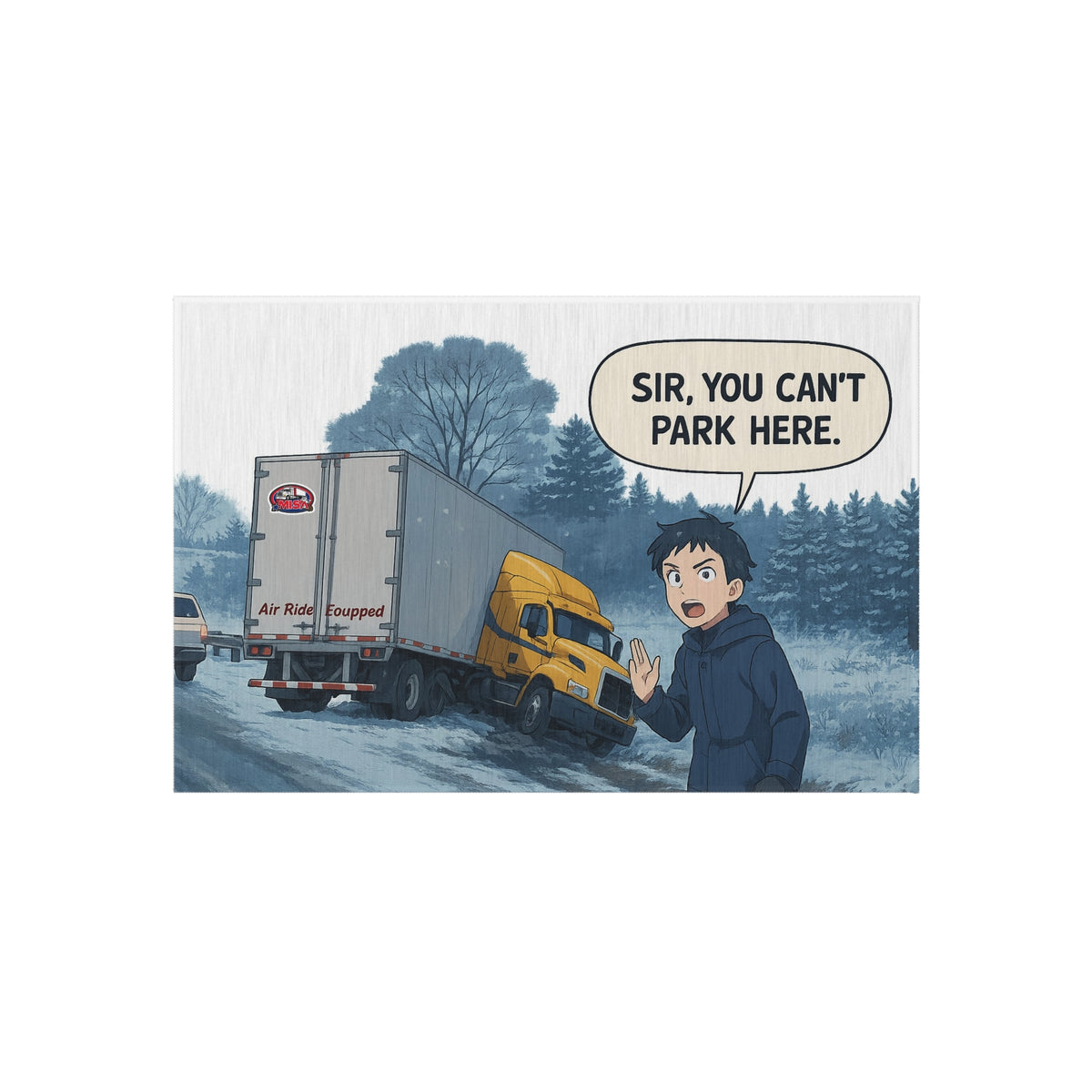 Whimsical outdoor rug by Printify featuring a humorous "Sir, You Can't Park Here" design, ideal for outdoor home decor.