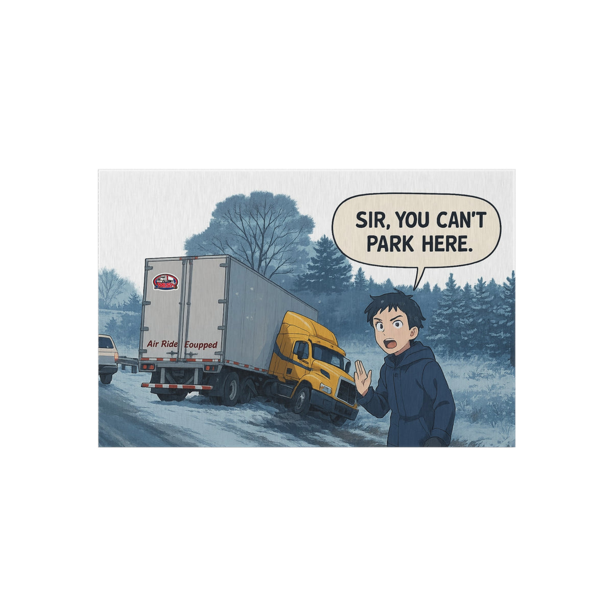 Whimsical outdoor rug with "Sir, You Can't Park Here" design, ideal for home decor, by Printify, measuring 24x36 inches.