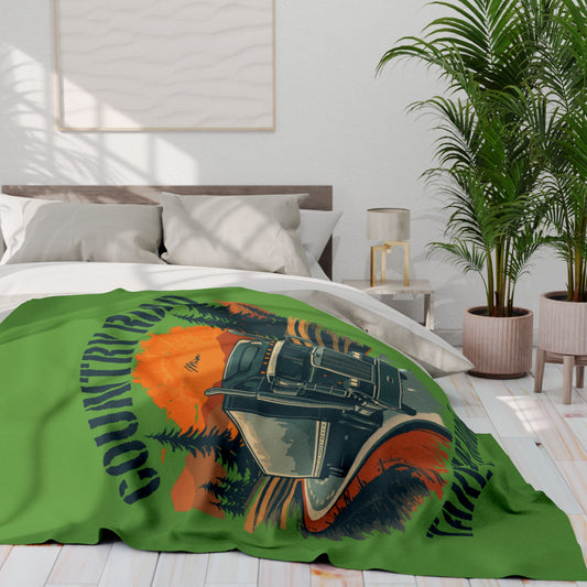 Rustic sunset fleece blanket by Printify featuring a truck driver design, perfect for cozy home decor and comfort.