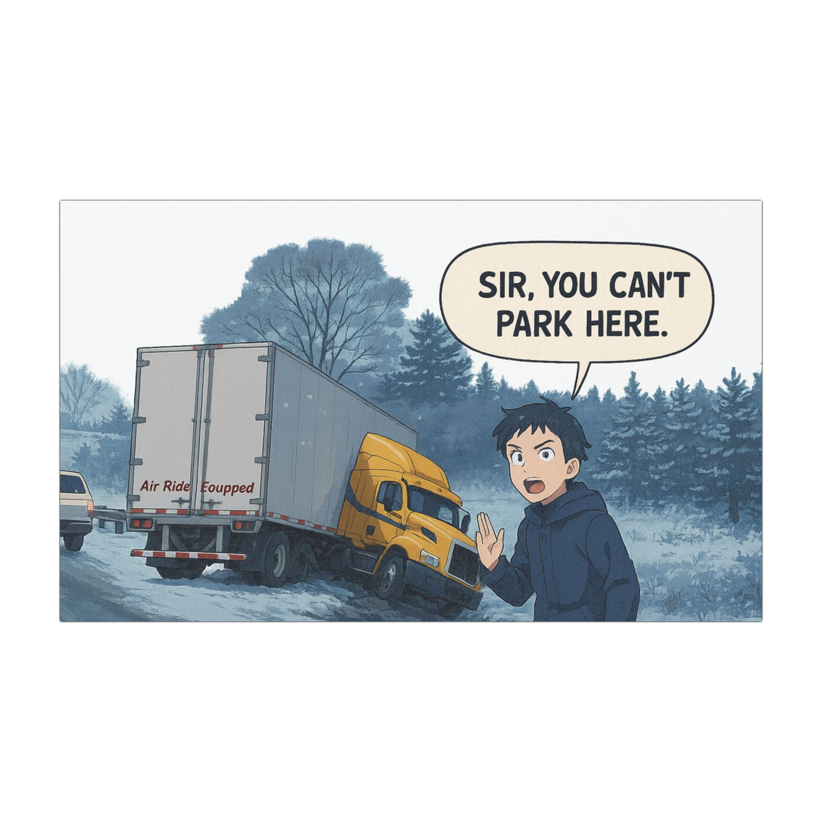 Funny car magnet with "Sir, You Can't Park Here" humor message, humorous auto decor, ideal for vehicle or fridge decoration.