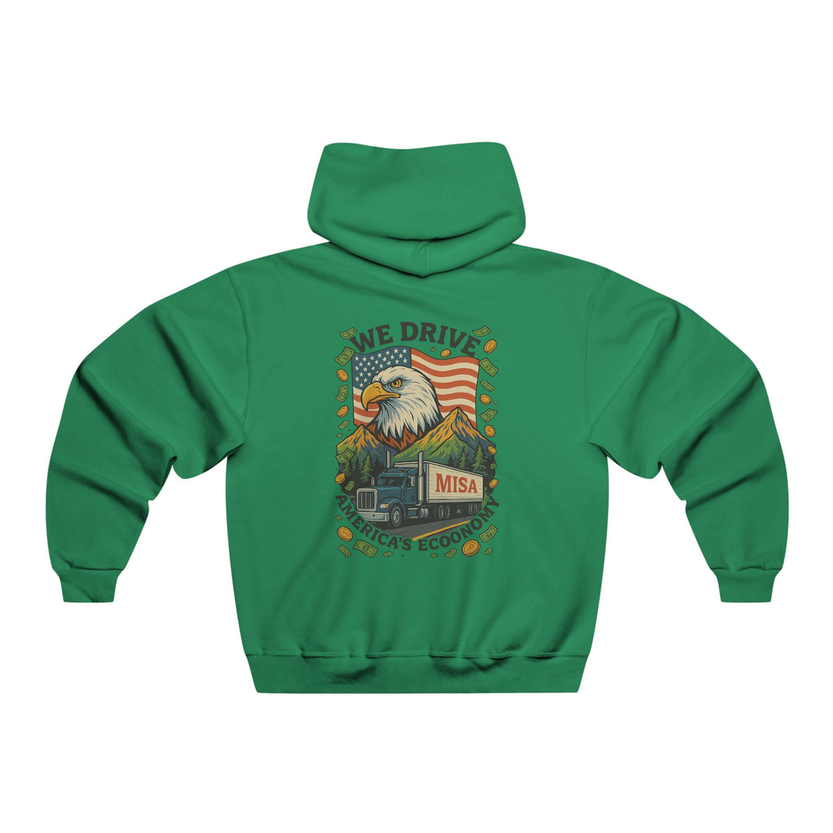 Men's NUBLEND hoodie with "We Drive America's Economy" graphic, athletic heather fabric, casual sweatshirt by Printify.