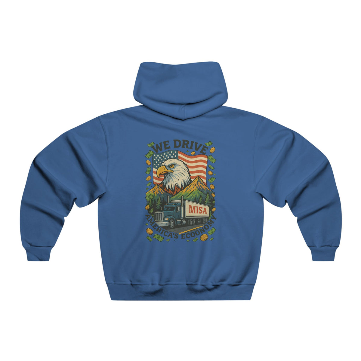 Men's NUBLEND hoodie with "We Drive America's Economy" graphic, athletic heather color, casual sweatshirt by Printify.