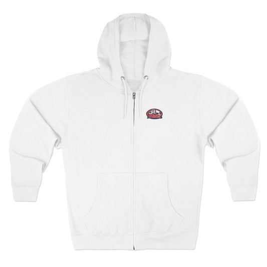Black unisex zip hoodie with "Sir, You Can't Park Here" graphic print, casual and comfortable sweatshirt by Printify.