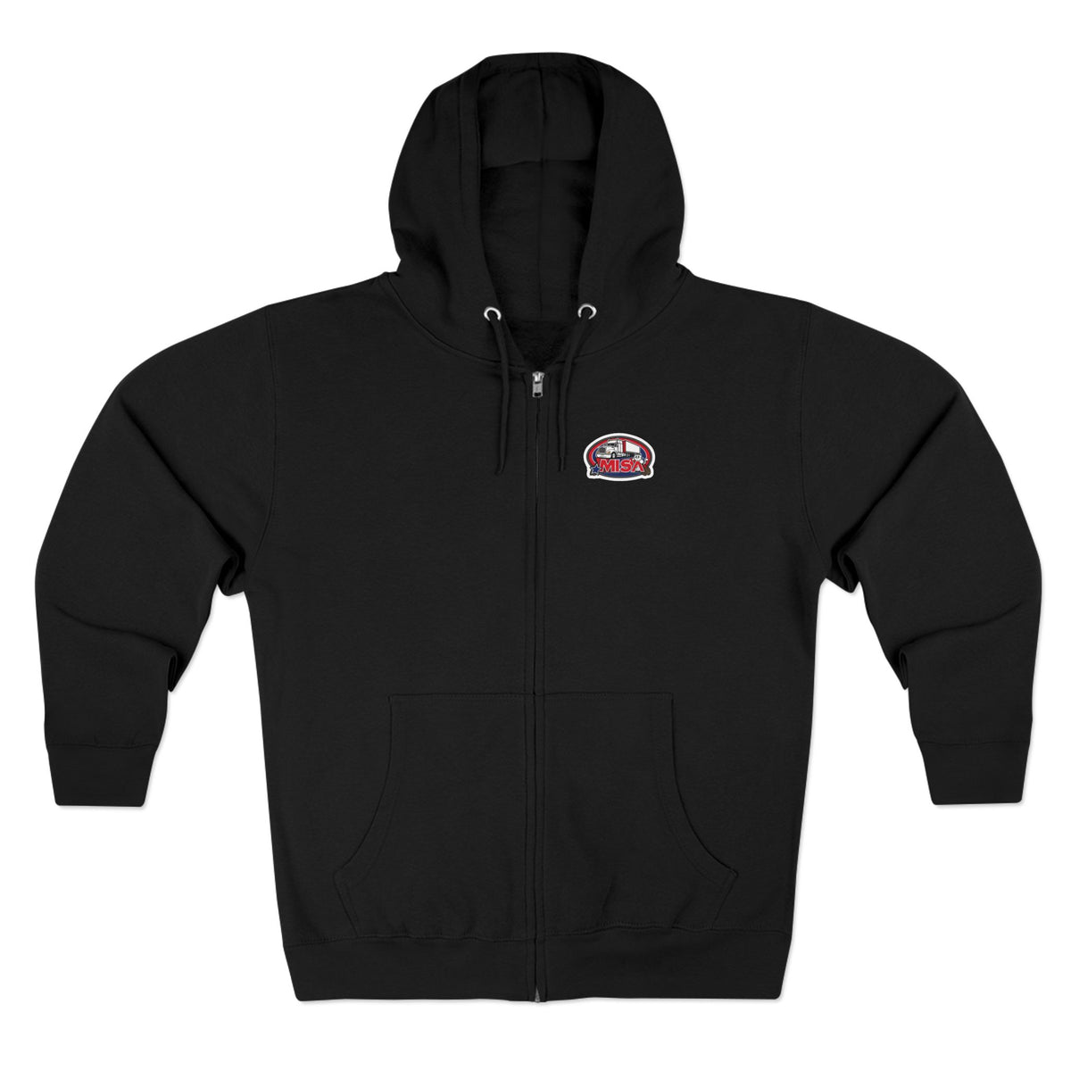 Black unisex zip hoodie with humorous "Sir, You Can't Park Here" graphic print by Printify.