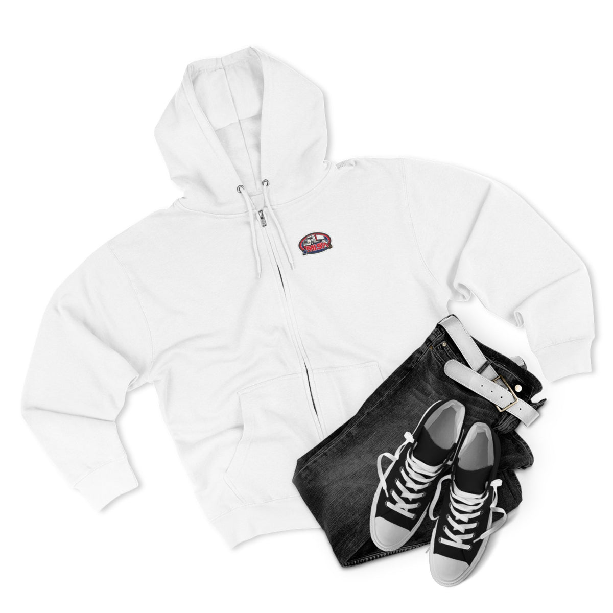 Black unisex zip hoodie with humorous "Sir, You Can't Park Here" graphic print, casual style from Printify.