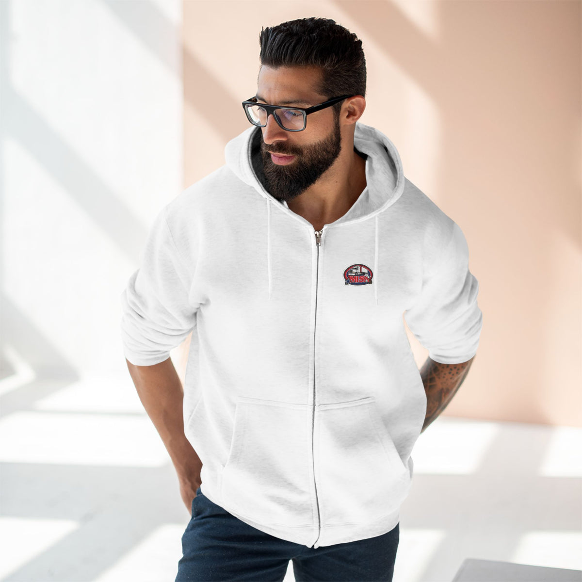 Black unisex zip hoodie with humorous "Sir, You Can't Park Here" graphic design by Printify, casual and comfortable sweatshirt.