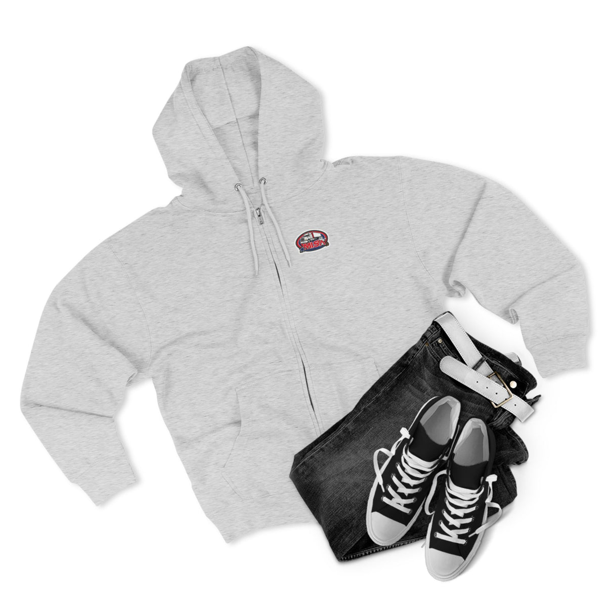 Black unisex zip hoodie with humorous "Sir, You Can't Park Here" graphic design, casual sweatshirt by Printify.