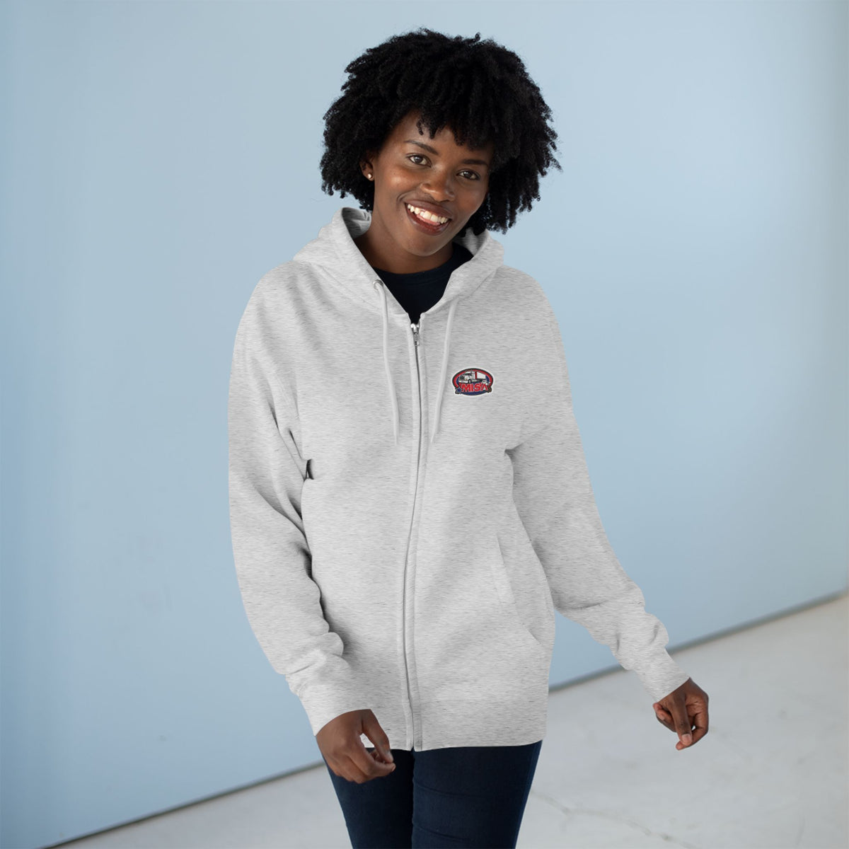Black unisex zip hoodie with humorous "Sir, You Can't Park Here" graphic print, casual sweatshirt by Printify.