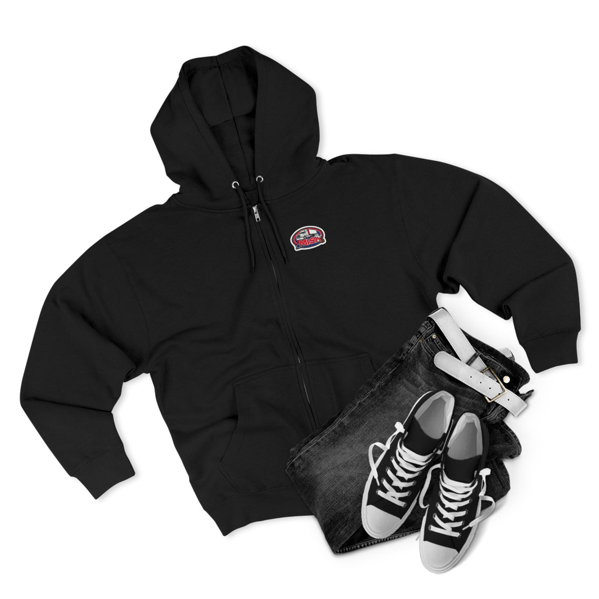 Black unisex zip hoodie with humorous "Sir, You Can't Park Here" graphic print, casual and comfortable sweatshirt by Printify.