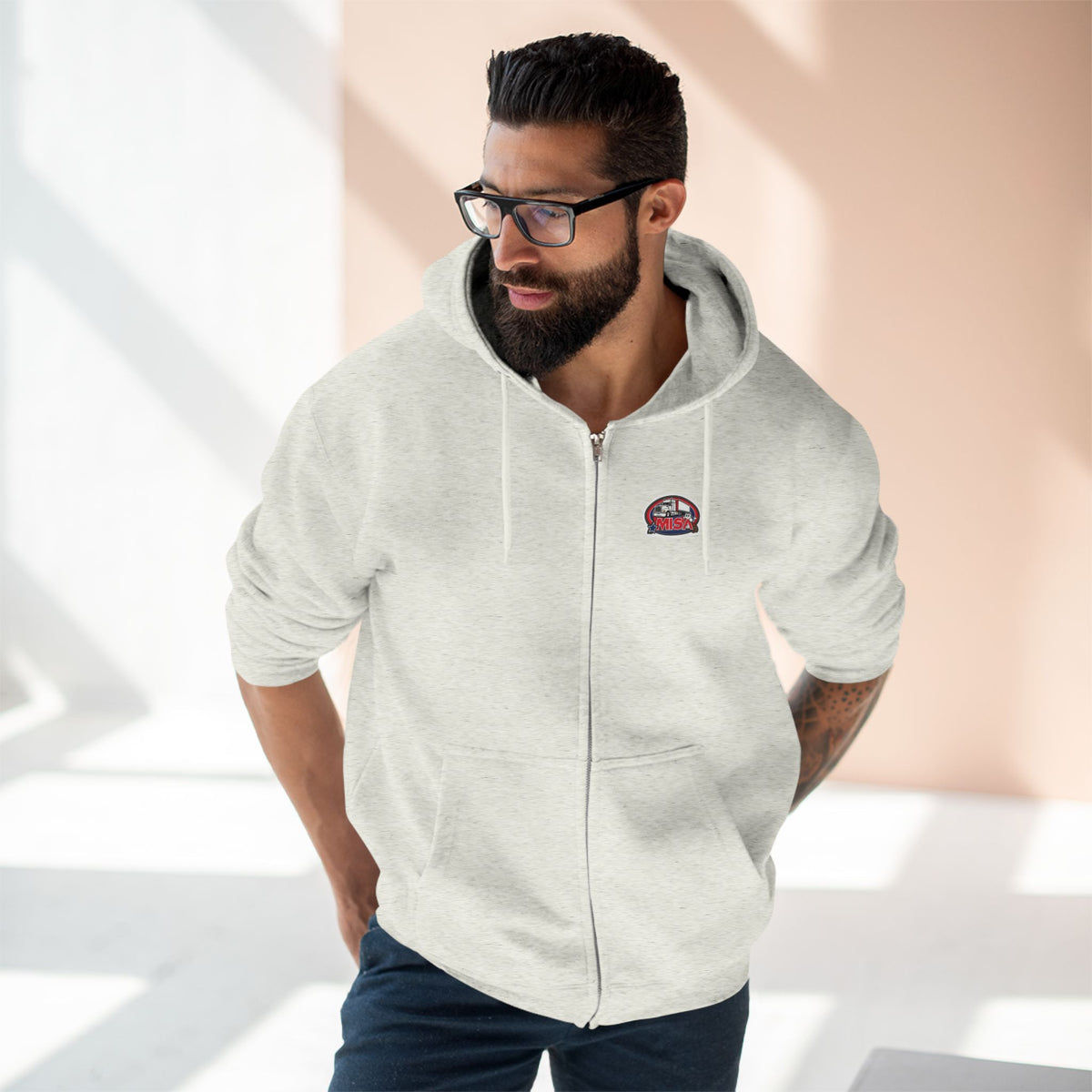 Black unisex zip hoodie with humorous "Sir, You Can't Park Here" graphic print, casual sweatshirt by Printify.