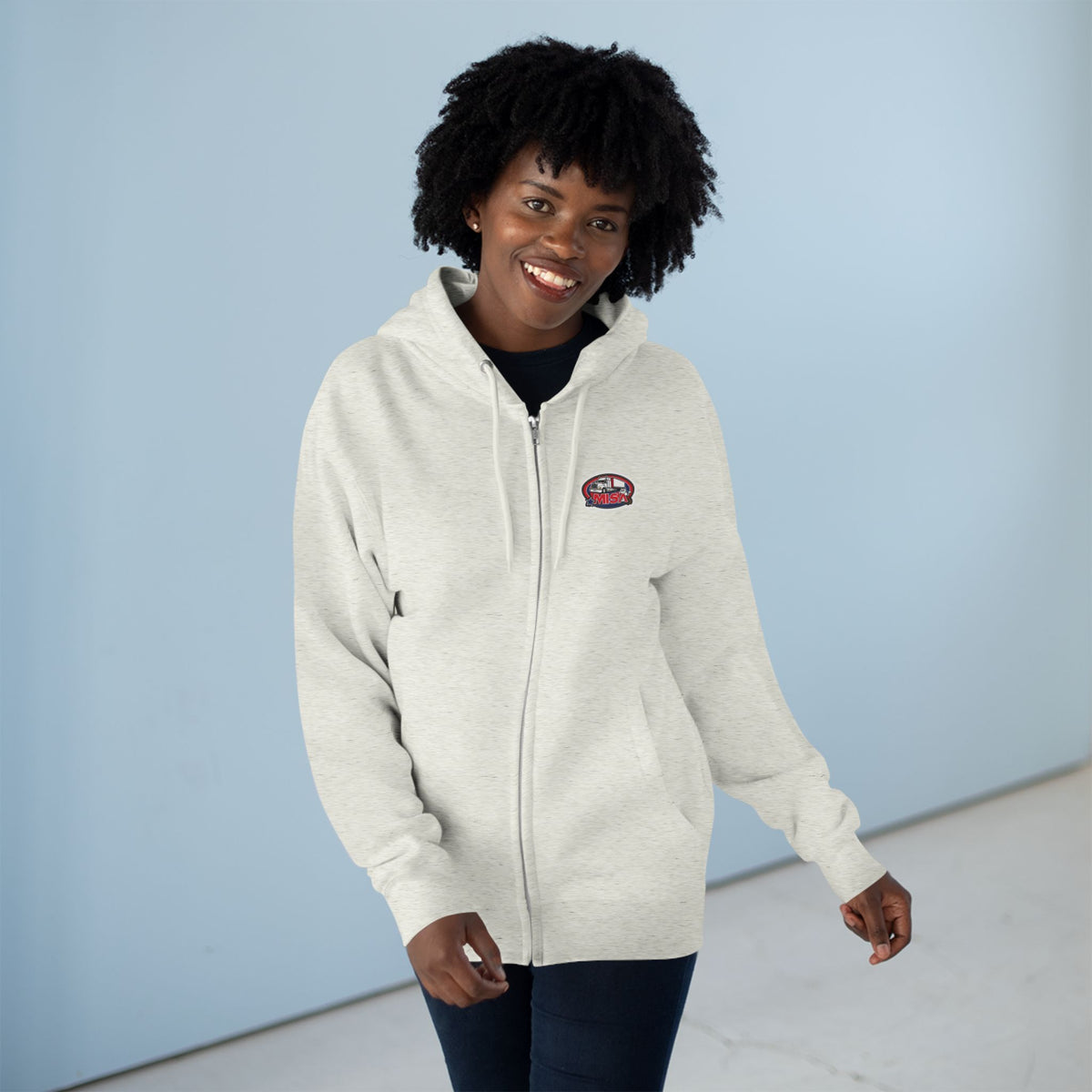 Black unisex zip hoodie with humorous "Sir, You Can't Park Here" graphic print by Printify, casual and comfortable sweatshirt.