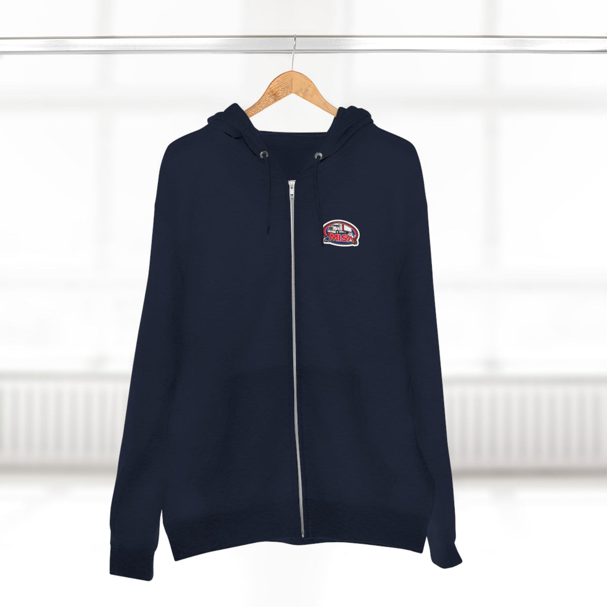 Black unisex zip hoodie with humorous "Sir, You Can't Park Here" graphic print, casual sweatshirt by Printify.