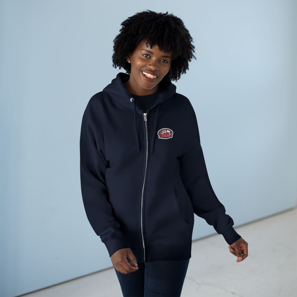Black unisex zip hoodie with humorous "Sir, You Can't Park Here" graphic print, casual and comfortable sweatshirt for all.