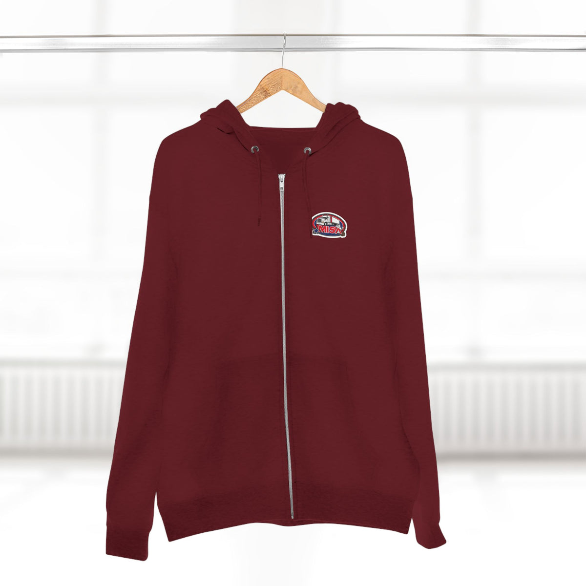 Black unisex zip hoodie with humorous "Sir, You Can't Park Here" graphic design by Printify, shown on a model.