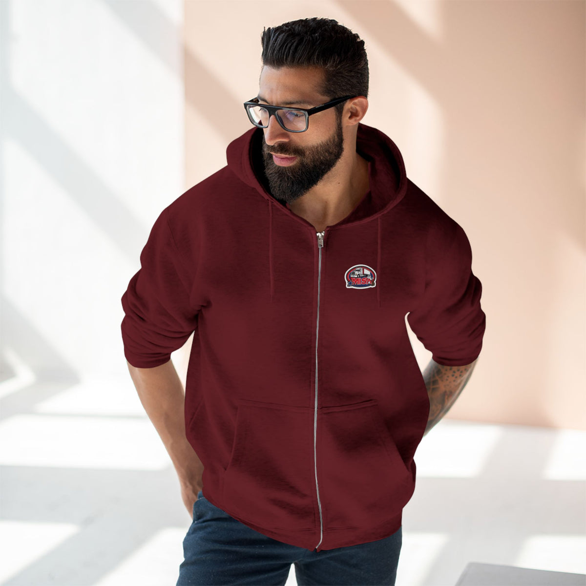 Black unisex zip hoodie with humorous "Sir, You Can't Park Here" graphic print, casual and comfortable sweatshirt from Printify.