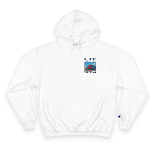 Light steel truck driver hoodie with motivational slogan "I'll Sleep When I'm Done" by Printify, featuring a casual hoodie design.