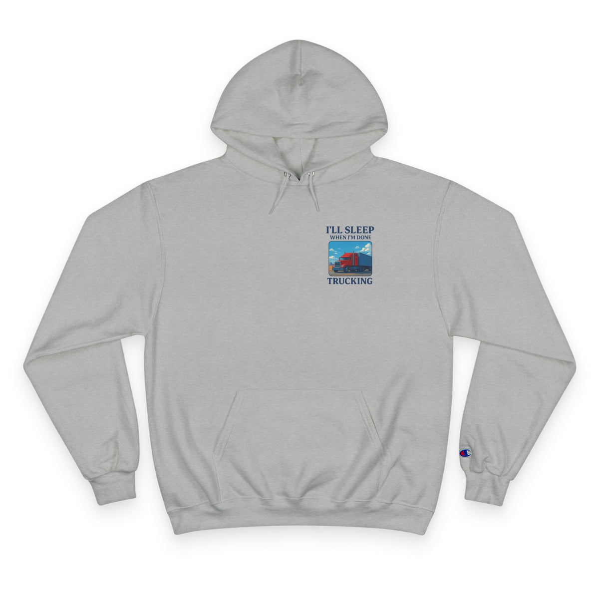 Light steel truck driver hoodie with motivational print saying "I'll Sleep When I'm Done" by Printify, featuring a casual fit and graphic design.