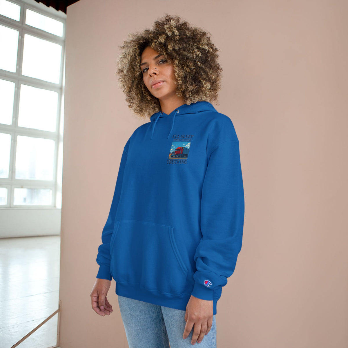 Light steel truck driver hoodie with motivational text "I'll Sleep When I'm Done" by Printify, featuring a casual, comfortable fit.