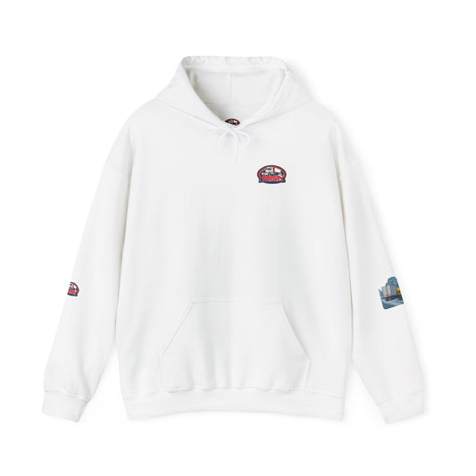 Funny unisex heavy blend hoodie with "You Can't Park Here" design, stylish hooded sweatshirt by Printify.