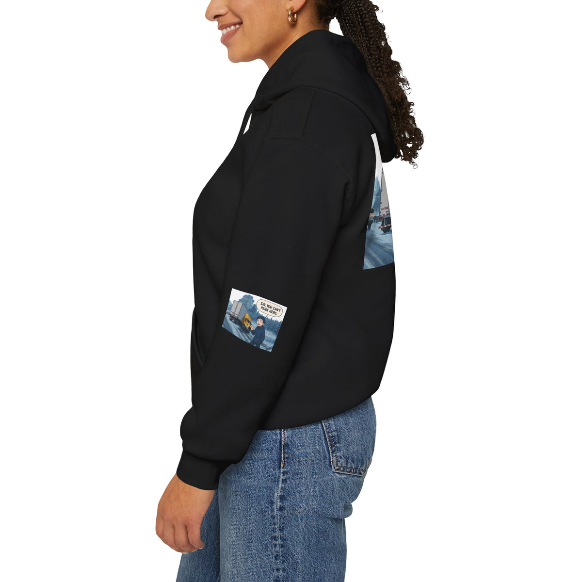 Unisex Ash hoodie featuring a humorous "You Can't Park Here" design on the front, made by Printify.