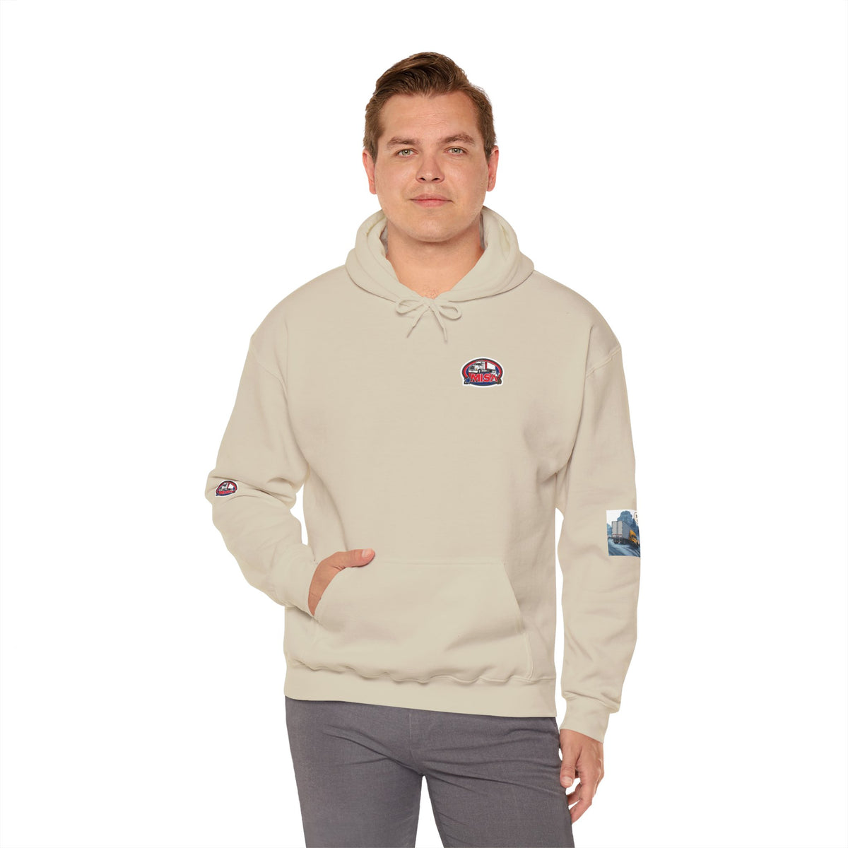 Unisex gray heavy blend hoodie with "You Can't Park Here" funny design, casual hoodie by Printify.