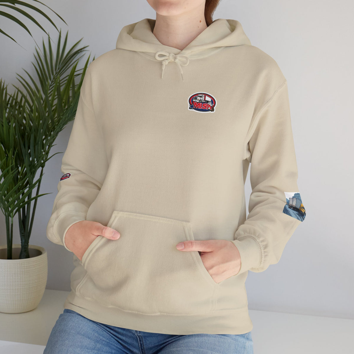 Unisex gray Heavy Blend hoodie with "You Can't Park Here" humorous print, casual streetwear style by Printify.