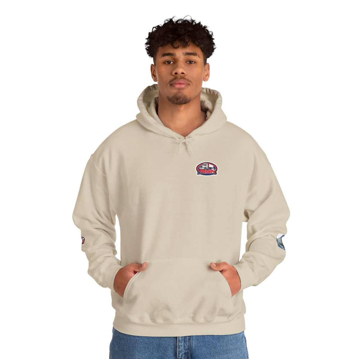 Unisex heavy blend hoodie by Printify with "You Can't Park Here" humorous design, in gray color.