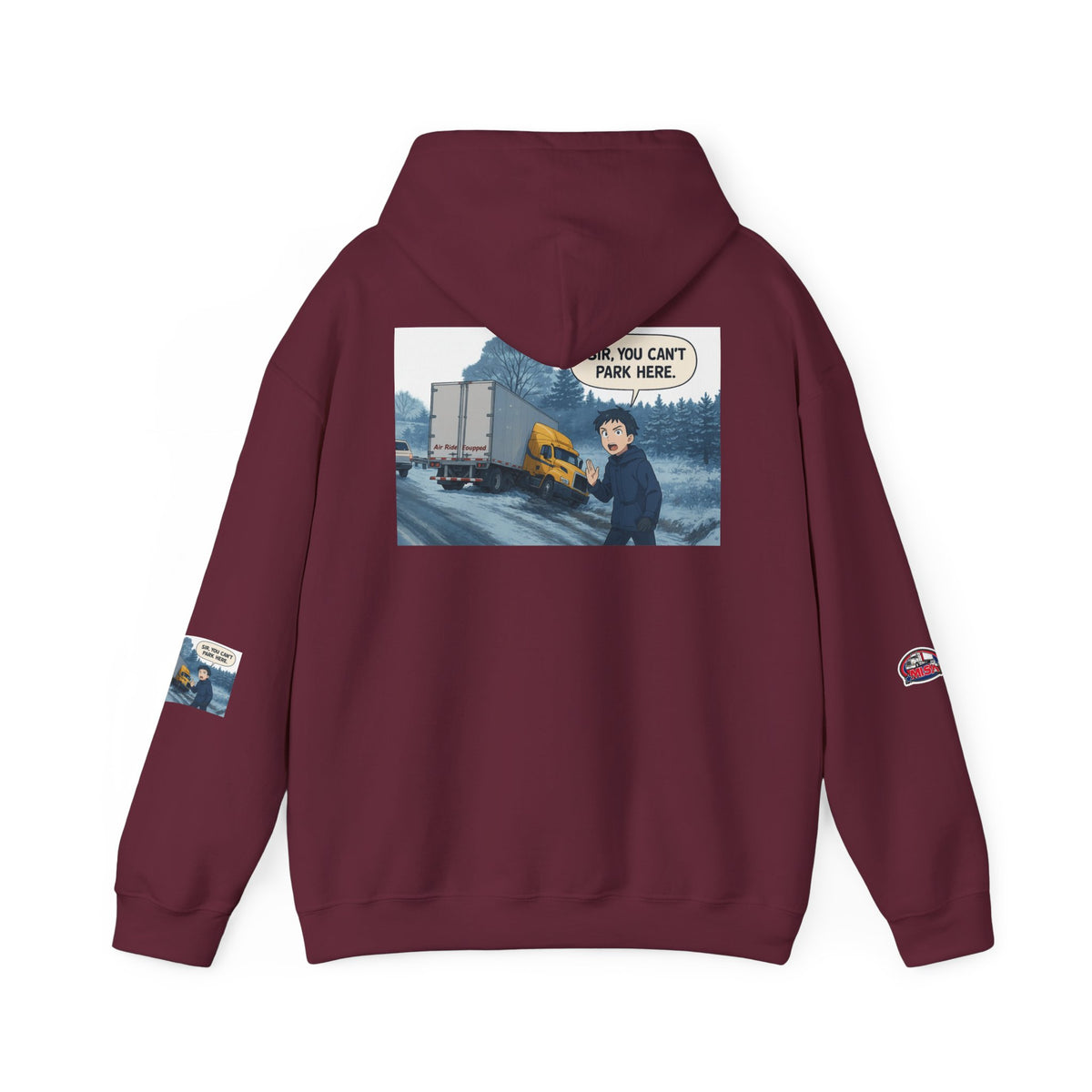 Unisex Heavy Blend hoodie by Printify featuring a humorous "You Can't Park Here" design on ash-colored fabric.