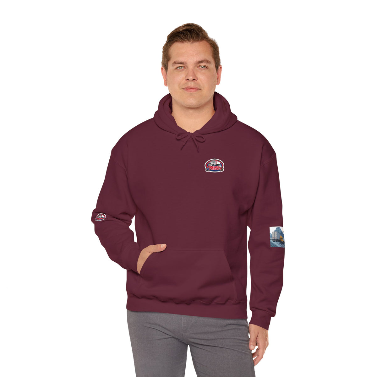 Unisex ash gray heavy blend hoodie with humorous "You Can't Park Here" print, casual sweatshirt by Printify.