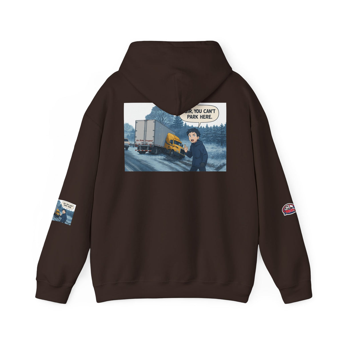 Unisex Ash Heavy Blend hoodie with humorous "You Can't Park Here" design by Printify, featuring a comfortable hooded sweatshirt.