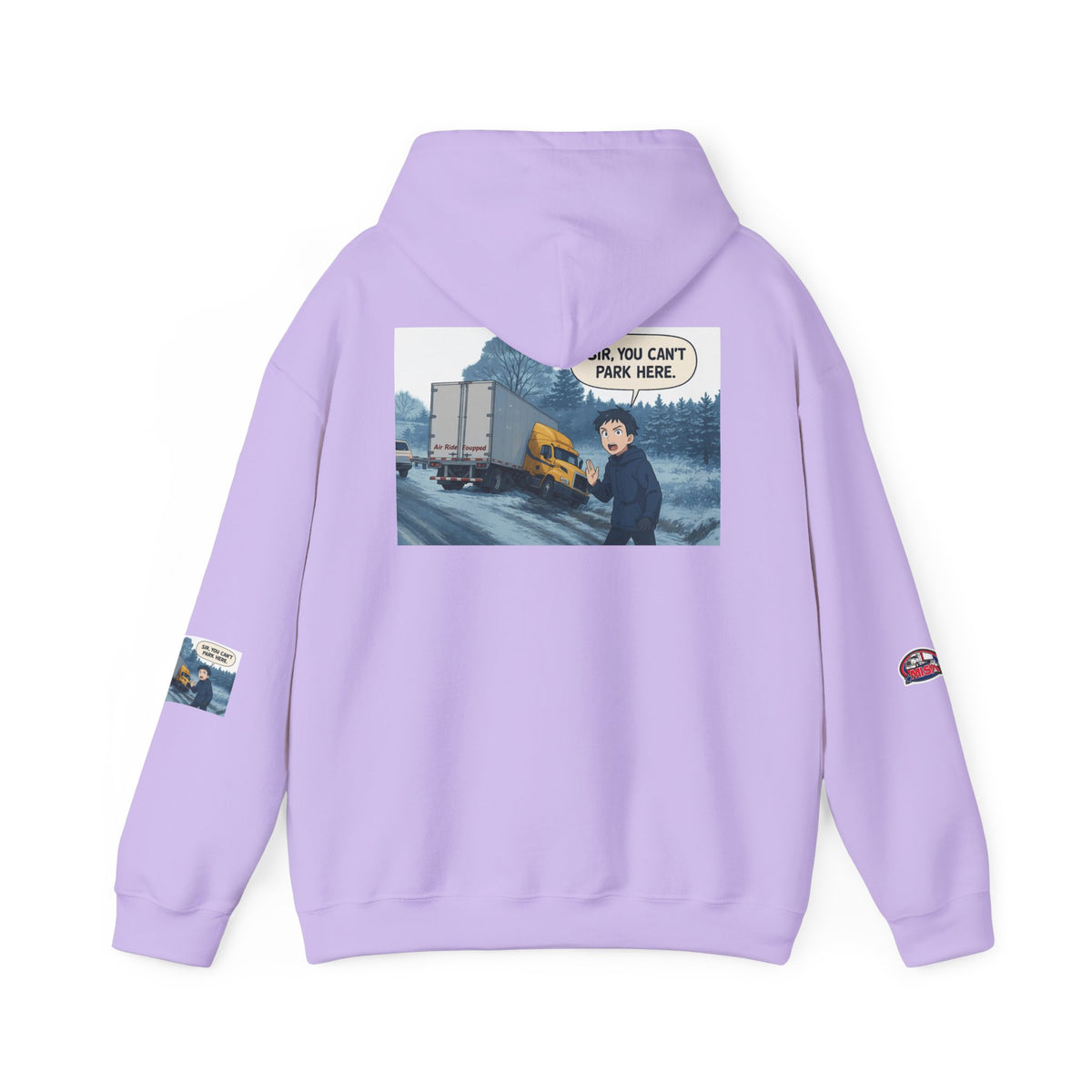 Funny unisex Heavy Blend hoodie by Printify featuring a "You Can't Park Here" design on a light ash-colored fabric.
