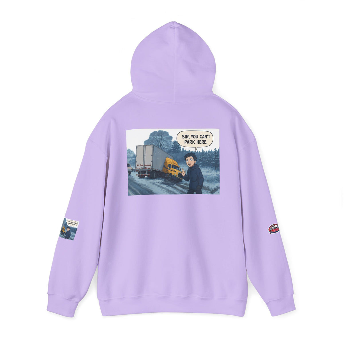Unisex grey Heavy Blend hoodie by Printify with humorous "You Can't Park Here" design, featuring a hood and front print.