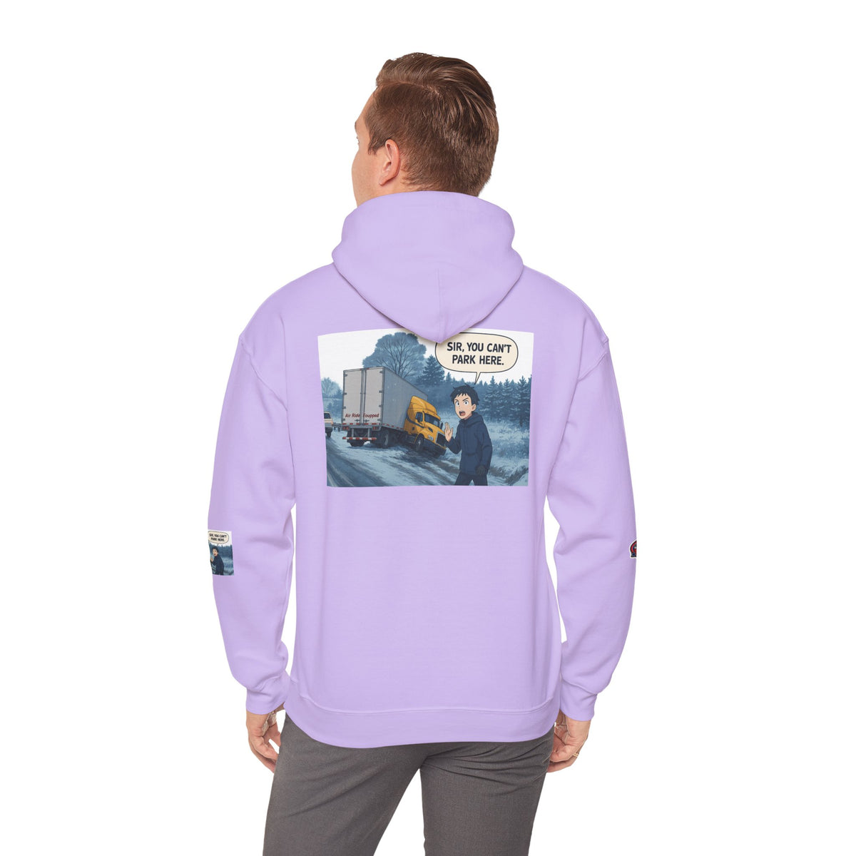 Unisex heavy blend hoodie with "You Can't Park Here" humorous design, casual printify hoodie for men and women.