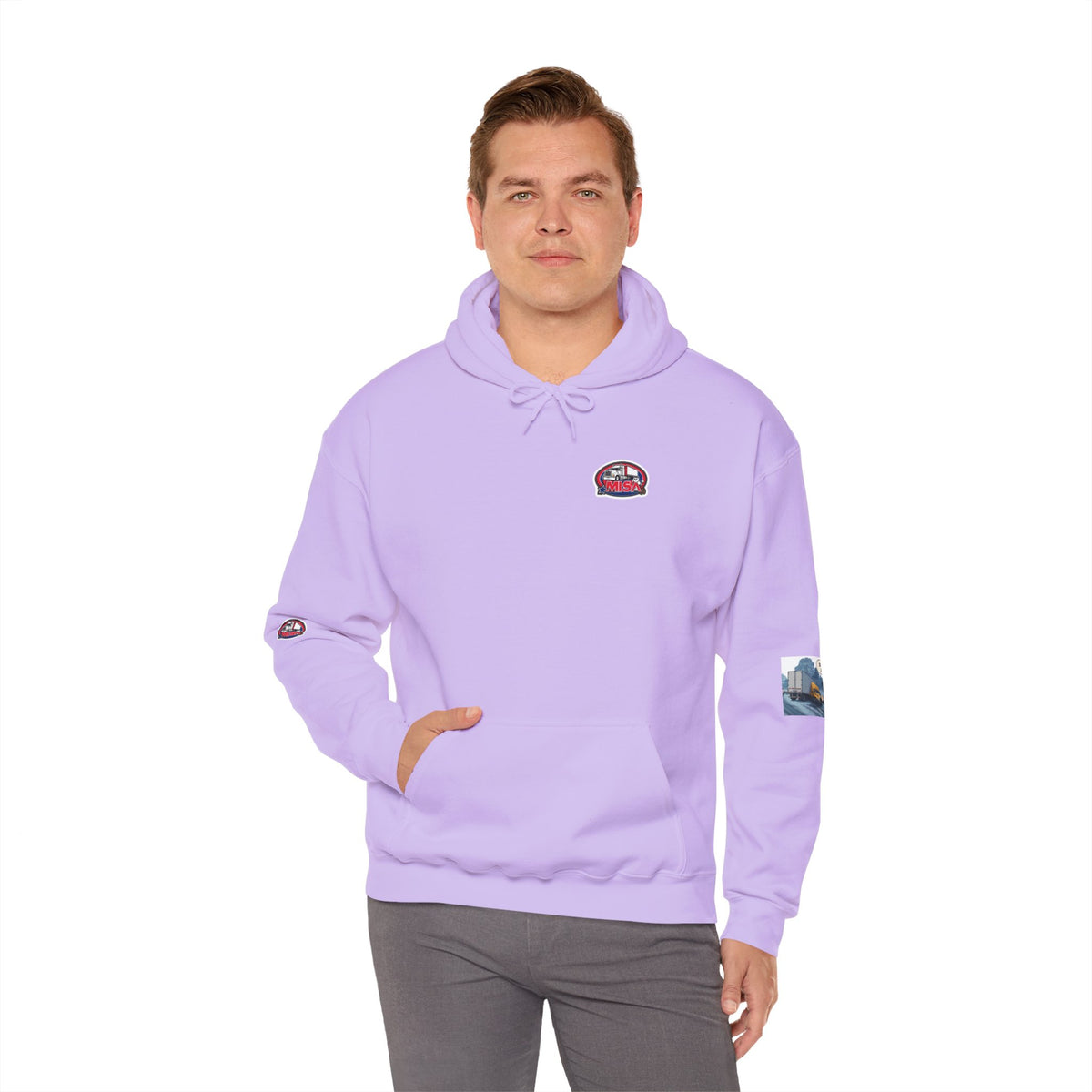 Unisex Ash Heavy Blend Hoodie with humorous "You Can't Park Here" design, featuring a comfortable hooded sweatshirt by Printify.