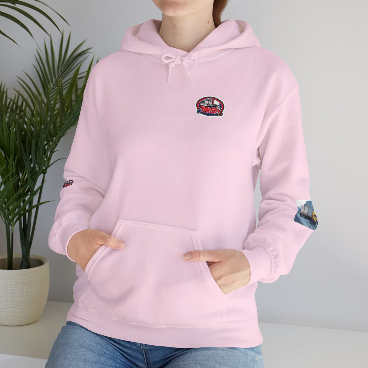Unisex heavy blend hoodie by Printify with humorous "You Can't Park Here" design in ash gray, casual and comfortable apparel.