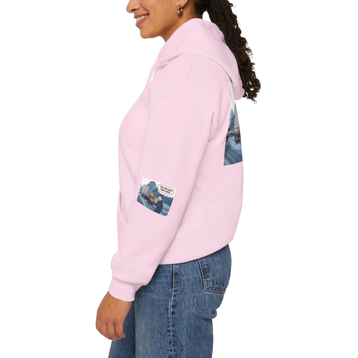 Unisex gray Heavy Blend hoodie with humorous "You Can't Park Here" print, casual fit, by Printify.